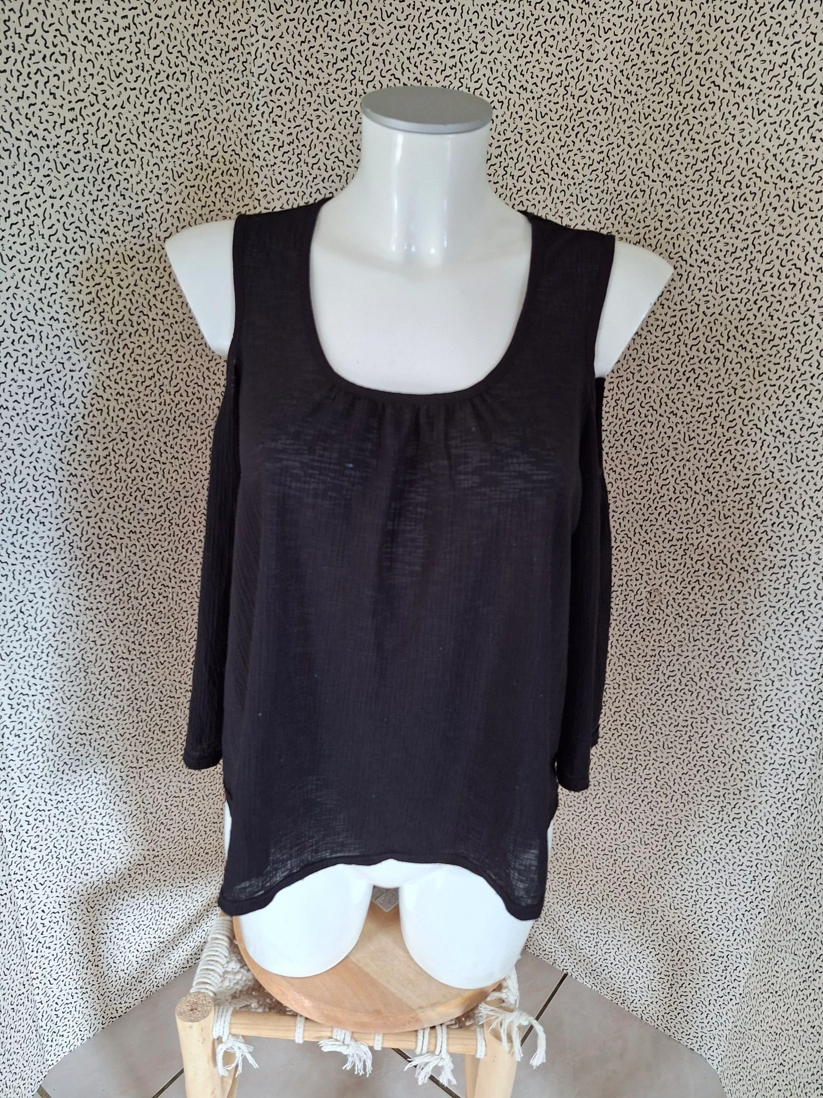 Blouse noire Urban by Gémo S épaules dénudées manches évasées fluide bohème femme